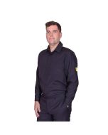 Super smart ESD men's shirt in a black fabric with conductive thread. Looks great in the office or production area.