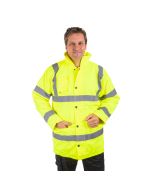 The Warrior 210 Hi-Vis Motorway coat in yellow meets ISO 20471 class 3 