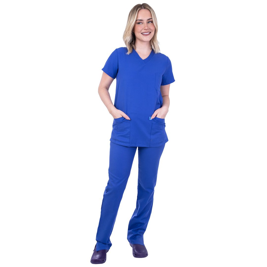 Female short sleeve scrubs in Royal Blue