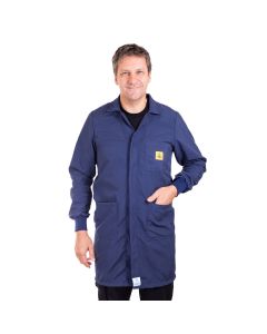 ESD Lab Coat with elastic cuffs replacing the traditional metal stud fastening.