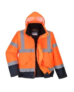 Fully certified, two-tone hi-vis bomber jacket ensures 100% dryness